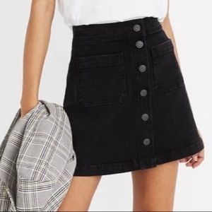 Madewell stretch denim a-line button down skirt in black